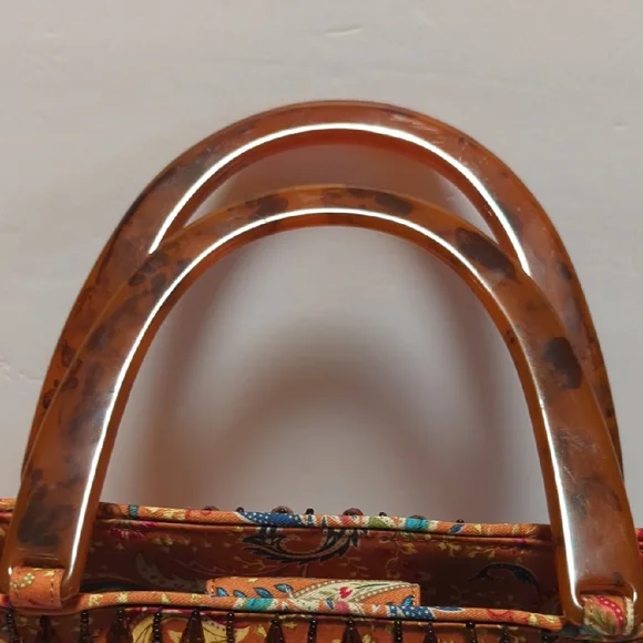 Talbots Purse Paisley faux Tortoise Shell handles & Beads - Picture 7 of 13